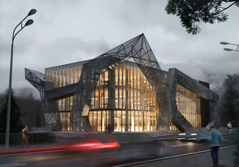 Glass-fronted three-story administrative services center in Poltava