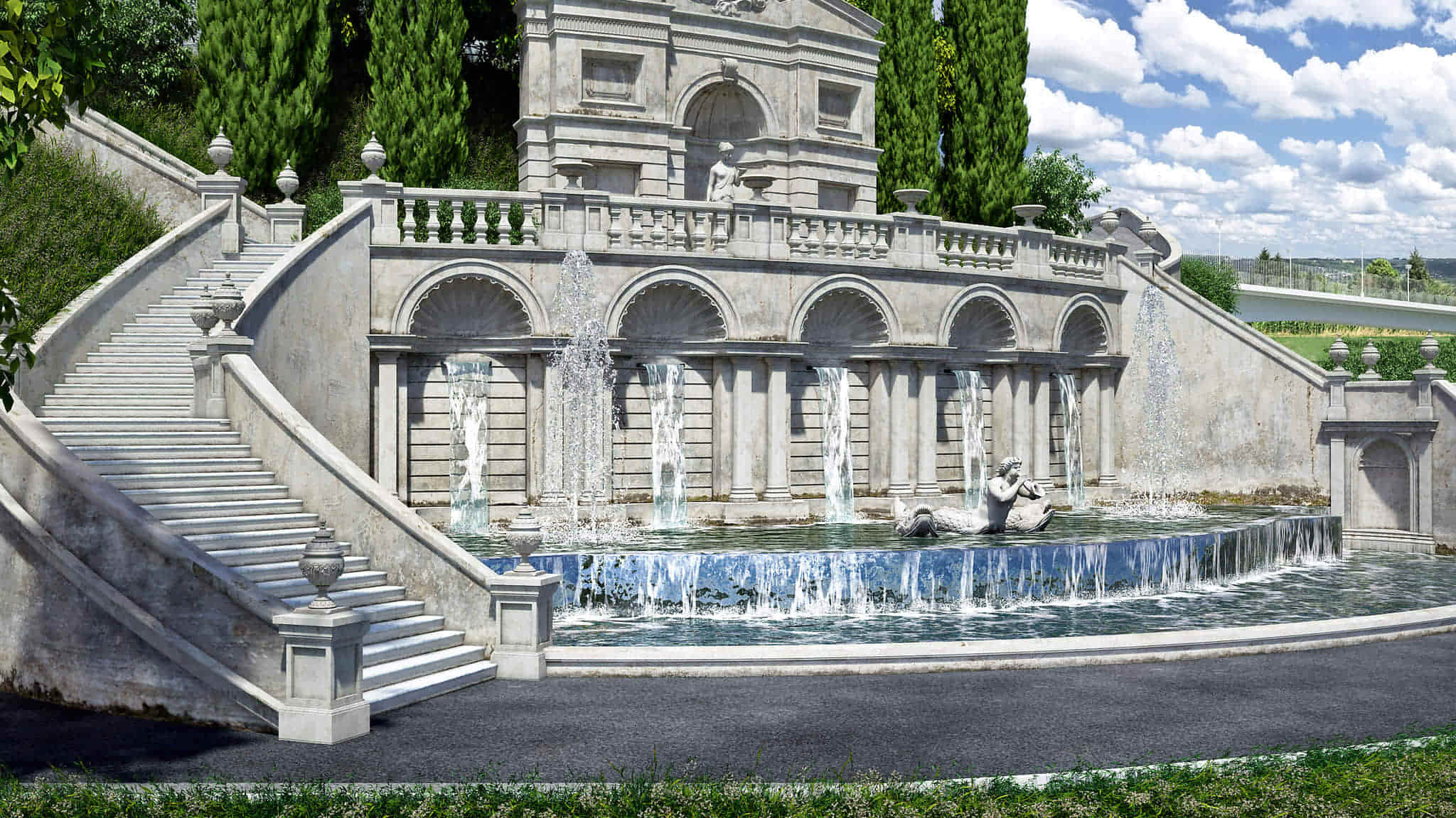 Hellenic Oasis: Greek Park Fountain - Image 2