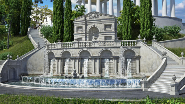 Visualization of a contemporary fountain with terraced basins in Greek Park, Odesa