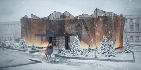 Two-storey Holocaust Museum with perforated concrete facade in Odesa
