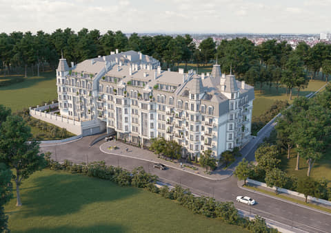 Seven-storey Consul residential building with glass and masonry facade in Ukraine