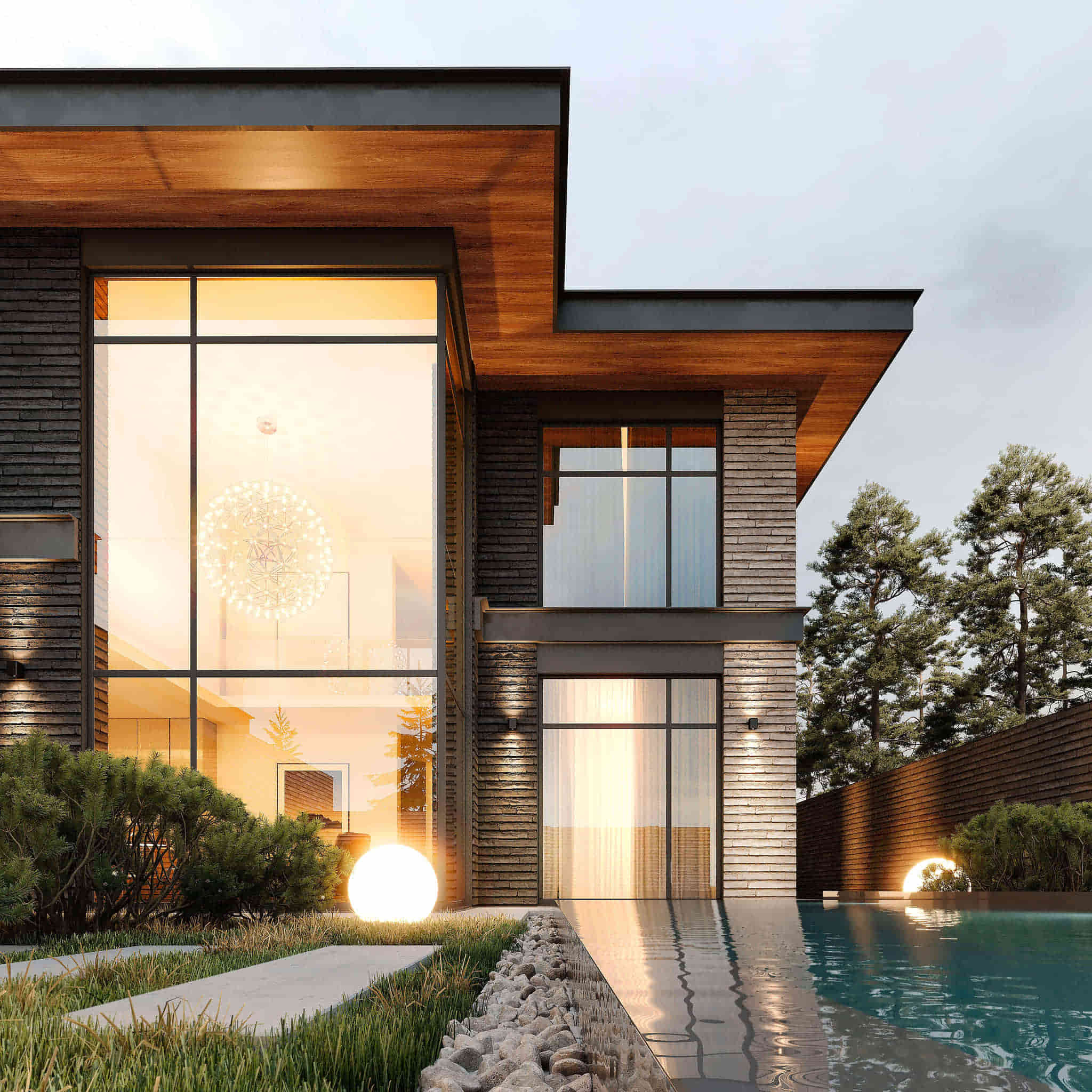 Sunlit facade of a contemporary two-storey home in Odesa